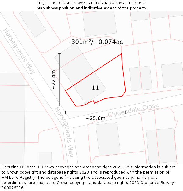 11, HORSEGUARDS WAY, MELTON MOWBRAY, LE13 0SU: Plot and title map