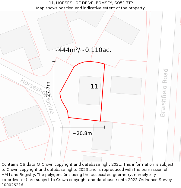 11, HORSESHOE DRIVE, ROMSEY, SO51 7TP: Plot and title map