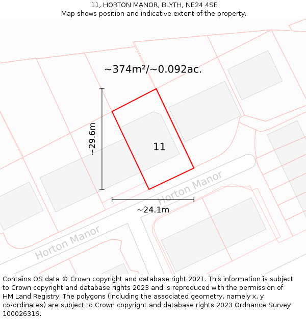 11, HORTON MANOR, BLYTH, NE24 4SF: Plot and title map