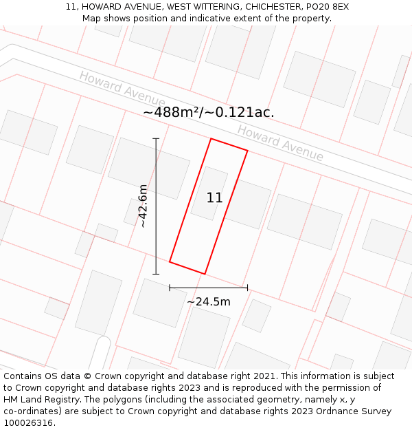 11, HOWARD AVENUE, WEST WITTERING, CHICHESTER, PO20 8EX: Plot and title map