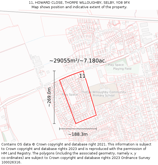 11, HOWARD CLOSE, THORPE WILLOUGHBY, SELBY, YO8 9FX: Plot and title map