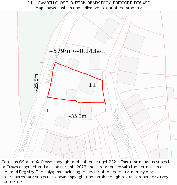 11, HOWARTH CLOSE, BURTON BRADSTOCK, BRIDPORT, DT6 4SD: Plot and title map