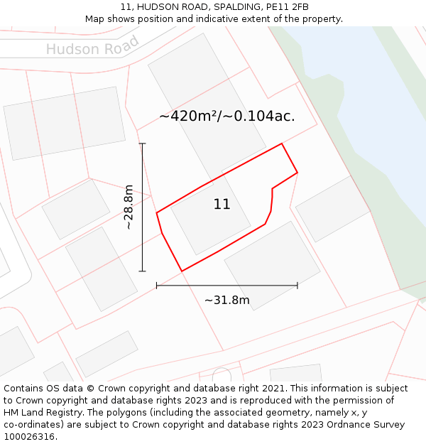 11, HUDSON ROAD, SPALDING, PE11 2FB: Plot and title map