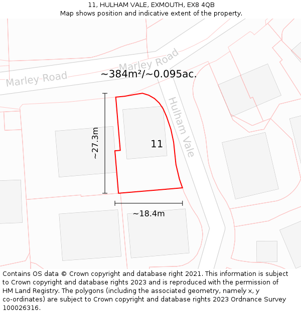 11, HULHAM VALE, EXMOUTH, EX8 4QB: Plot and title map