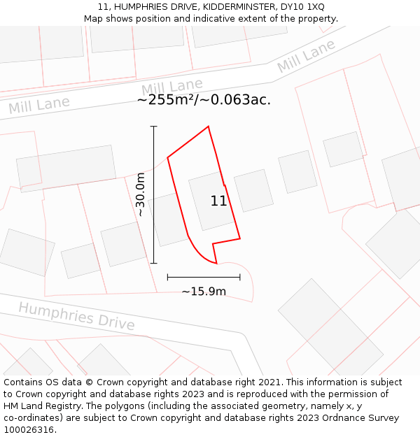 11, HUMPHRIES DRIVE, KIDDERMINSTER, DY10 1XQ: Plot and title map
