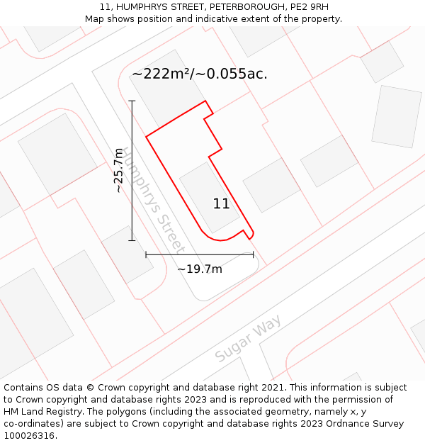 11, HUMPHRYS STREET, PETERBOROUGH, PE2 9RH: Plot and title map