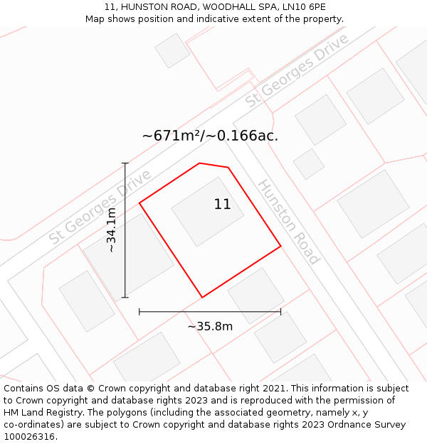 11, HUNSTON ROAD, WOODHALL SPA, LN10 6PE: Plot and title map