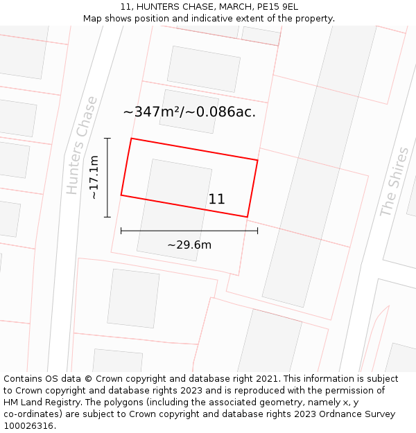 11, HUNTERS CHASE, MARCH, PE15 9EL: Plot and title map