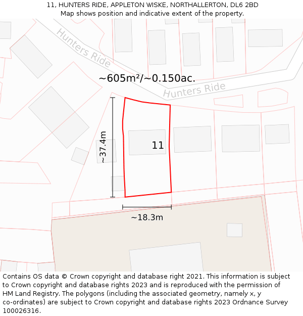 11, HUNTERS RIDE, APPLETON WISKE, NORTHALLERTON, DL6 2BD: Plot and title map