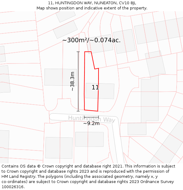 11, HUNTINGDON WAY, NUNEATON, CV10 8JL: Plot and title map
