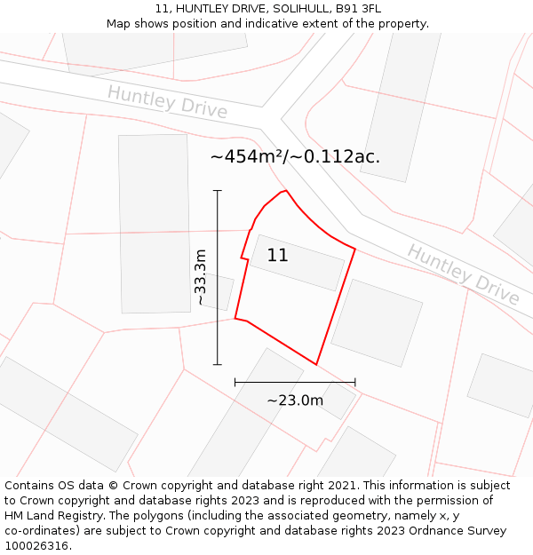 11, HUNTLEY DRIVE, SOLIHULL, B91 3FL: Plot and title map