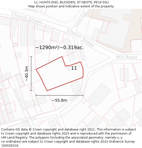 11, HUNTS END, BUCKDEN, ST NEOTS, PE19 5SU: Plot and title map