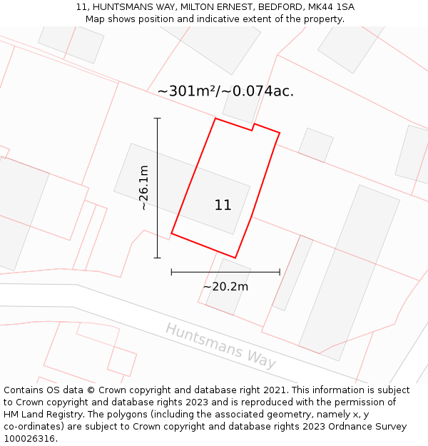 11, HUNTSMANS WAY, MILTON ERNEST, BEDFORD, MK44 1SA: Plot and title map