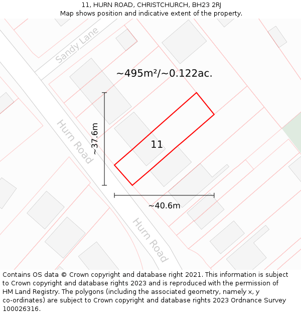 11, HURN ROAD, CHRISTCHURCH, BH23 2RJ: Plot and title map