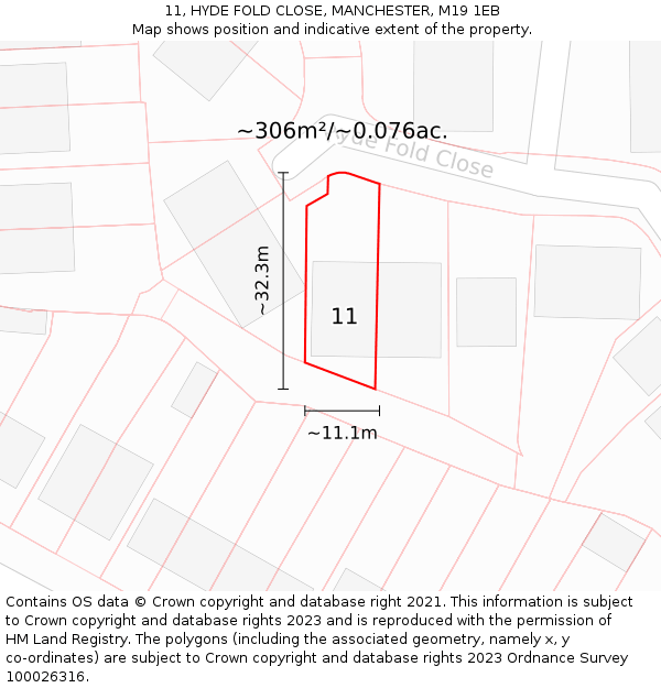 11, HYDE FOLD CLOSE, MANCHESTER, M19 1EB: Plot and title map