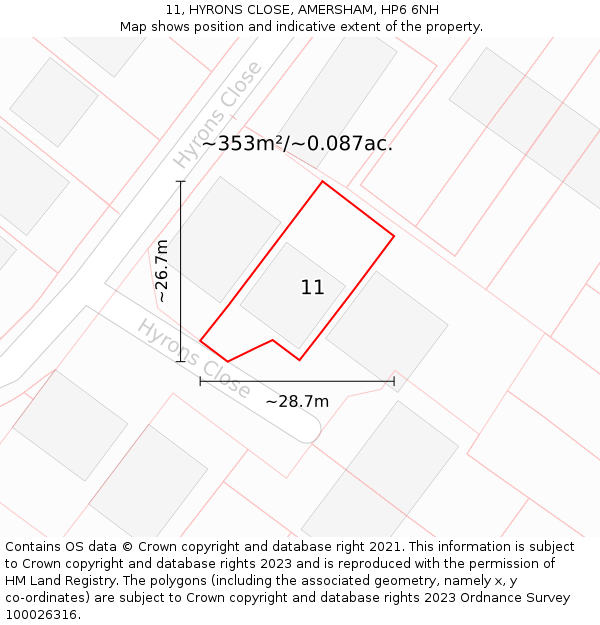 11, HYRONS CLOSE, AMERSHAM, HP6 6NH: Plot and title map