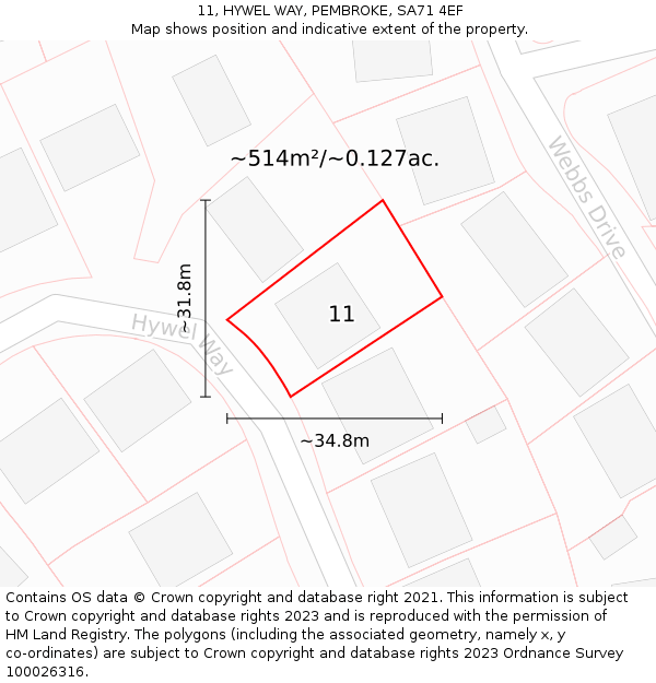 11, HYWEL WAY, PEMBROKE, SA71 4EF: Plot and title map