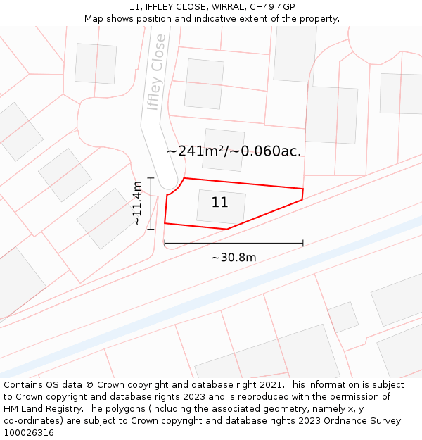 11, IFFLEY CLOSE, WIRRAL, CH49 4GP: Plot and title map