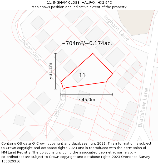 11, INGHAM CLOSE, HALIFAX, HX2 9PQ: Plot and title map