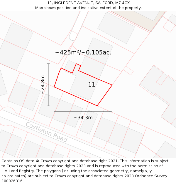 11, INGLEDENE AVENUE, SALFORD, M7 4GX: Plot and title map