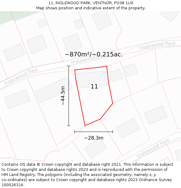 11, INGLEWOOD PARK, VENTNOR, PO38 1UX: Plot and title map