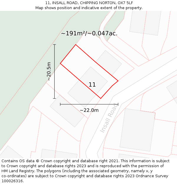 11, INSALL ROAD, CHIPPING NORTON, OX7 5LF: Plot and title map