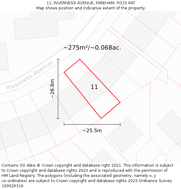 11, INVERNESS AVENUE, FAREHAM, PO15 6AT: Plot and title map