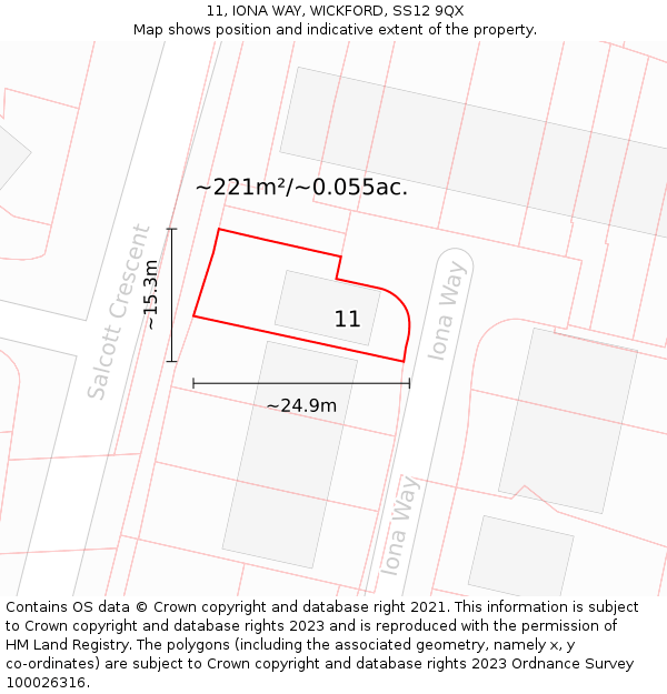 11, IONA WAY, WICKFORD, SS12 9QX: Plot and title map