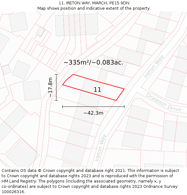 11, IRETON WAY, MARCH, PE15 9DN: Plot and title map