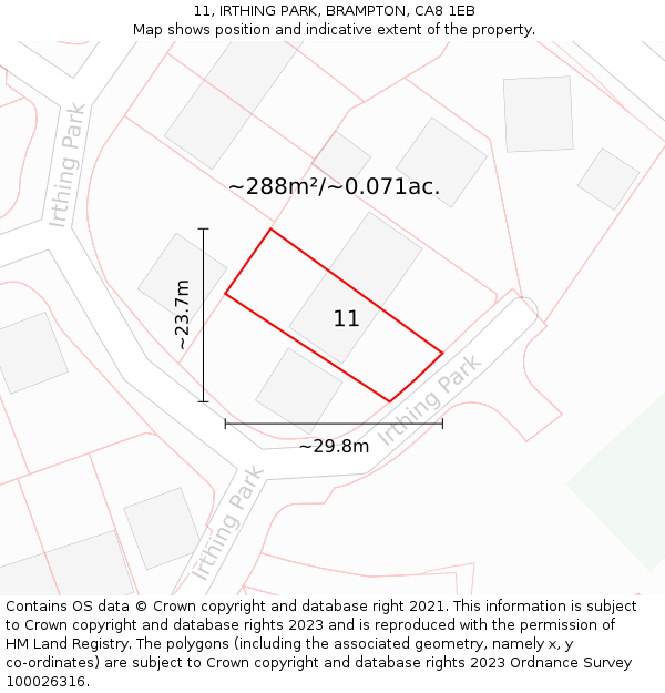 11, IRTHING PARK, BRAMPTON, CA8 1EB: Plot and title map