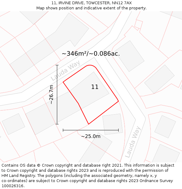 11, IRVINE DRIVE, TOWCESTER, NN12 7AX: Plot and title map