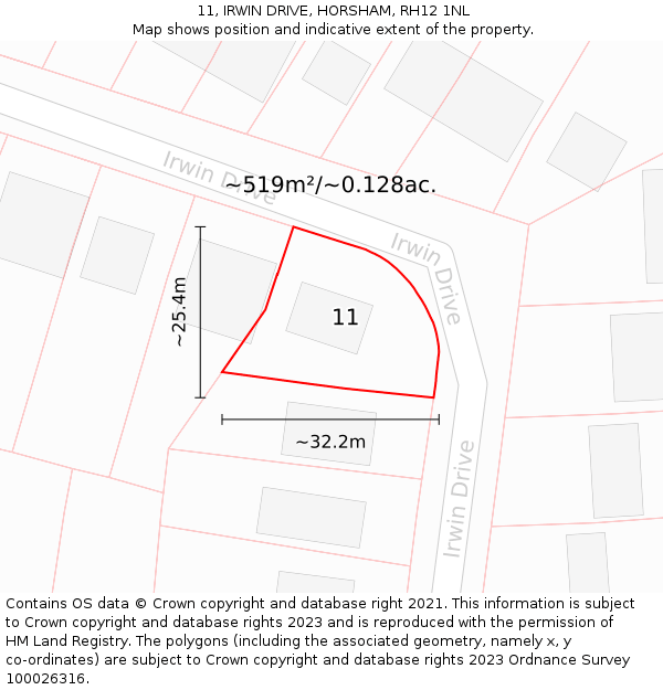 11, IRWIN DRIVE, HORSHAM, RH12 1NL: Plot and title map