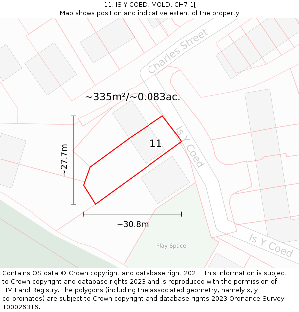 11, IS Y COED, MOLD, CH7 1JJ: Plot and title map