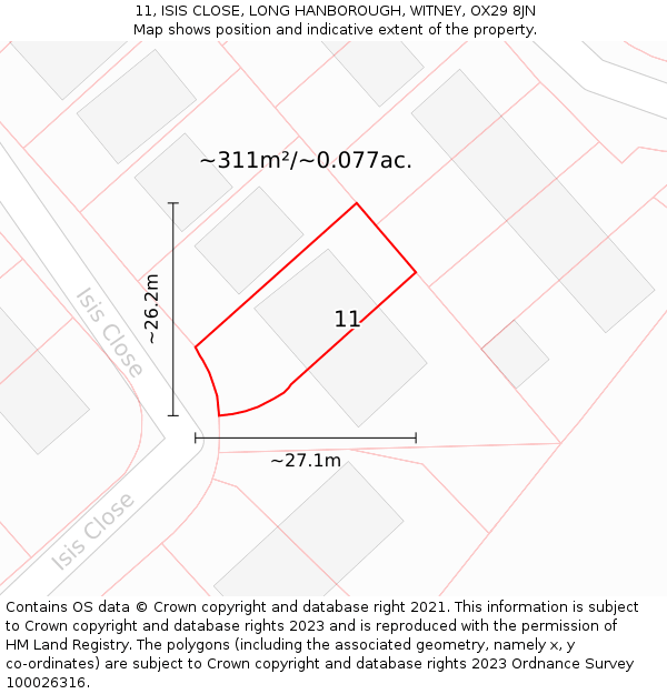 11, ISIS CLOSE, LONG HANBOROUGH, WITNEY, OX29 8JN: Plot and title map