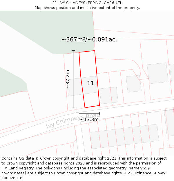 11, IVY CHIMNEYS, EPPING, CM16 4EL: Plot and title map