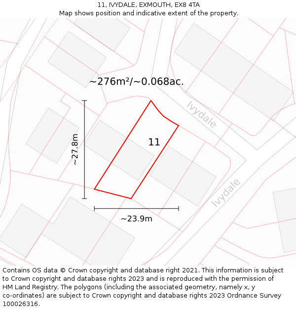 11, IVYDALE, EXMOUTH, EX8 4TA: Plot and title map