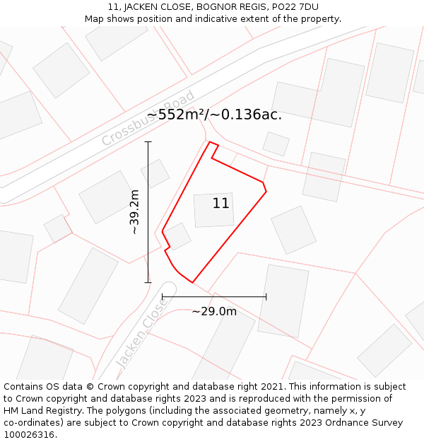 11, JACKEN CLOSE, BOGNOR REGIS, PO22 7DU: Plot and title map