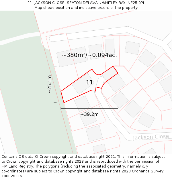 11, JACKSON CLOSE, SEATON DELAVAL, WHITLEY BAY, NE25 0PL: Plot and title map