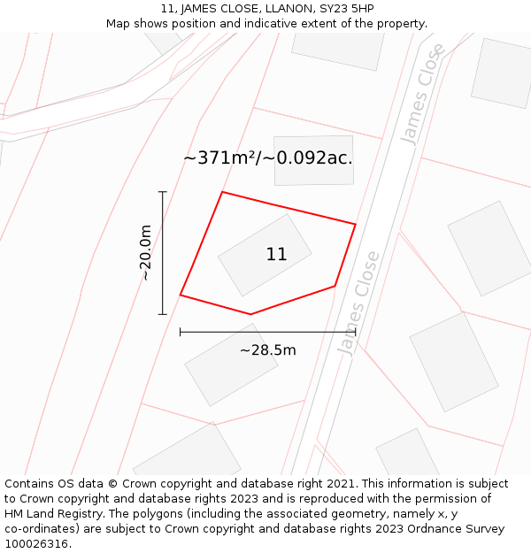 11, JAMES CLOSE, LLANON, SY23 5HP: Plot and title map