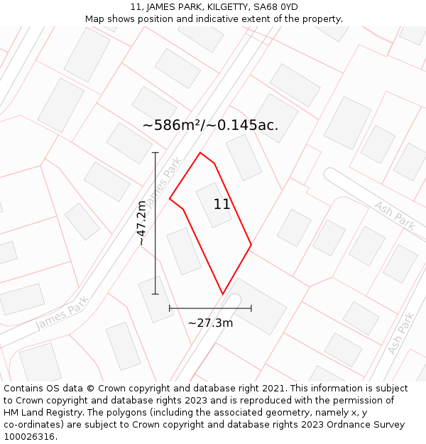 11, JAMES PARK, KILGETTY, SA68 0YD: Plot and title map