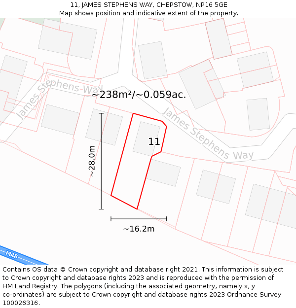 11, JAMES STEPHENS WAY, CHEPSTOW, NP16 5GE: Plot and title map