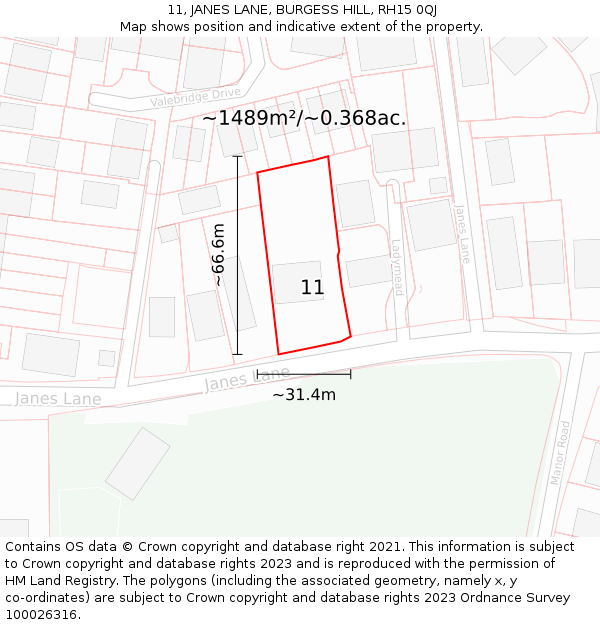 11, JANES LANE, BURGESS HILL, RH15 0QJ: Plot and title map