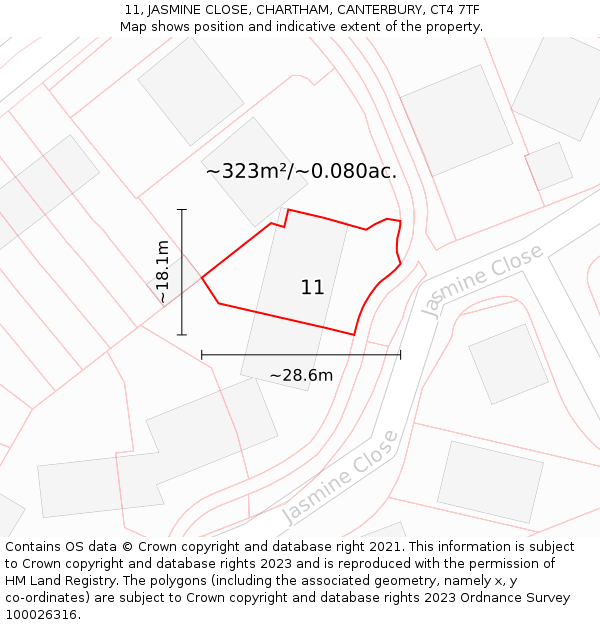 11, JASMINE CLOSE, CHARTHAM, CANTERBURY, CT4 7TF: Plot and title map