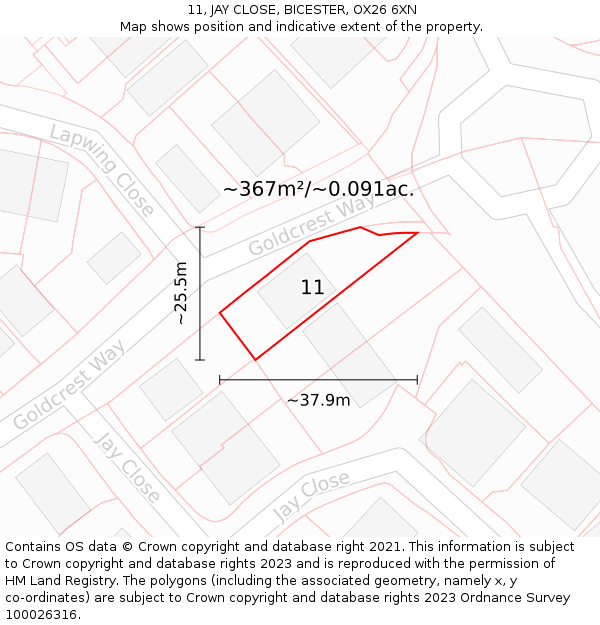 11, JAY CLOSE, BICESTER, OX26 6XN: Plot and title map