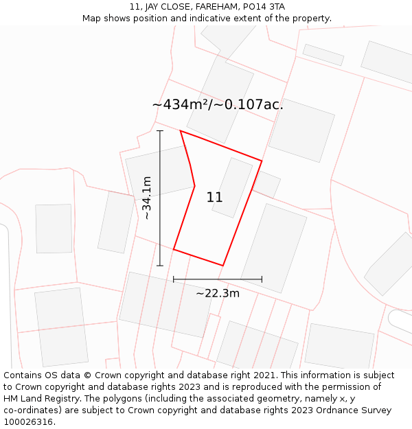 11, JAY CLOSE, FAREHAM, PO14 3TA: Plot and title map