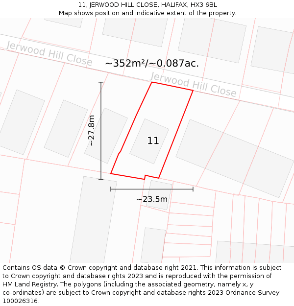 11, JERWOOD HILL CLOSE, HALIFAX, HX3 6BL: Plot and title map