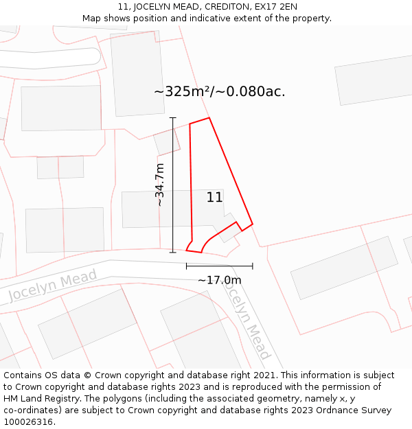 11, JOCELYN MEAD, CREDITON, EX17 2EN: Plot and title map