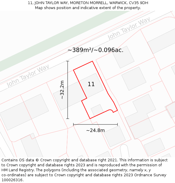 11, JOHN TAYLOR WAY, MORETON MORRELL, WARWICK, CV35 9DH: Plot and title map