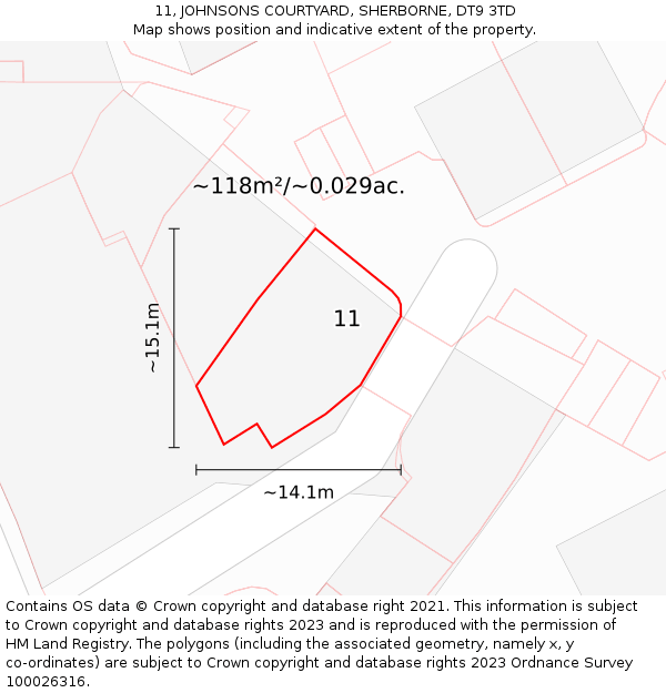 11, JOHNSONS COURTYARD, SHERBORNE, DT9 3TD: Plot and title map