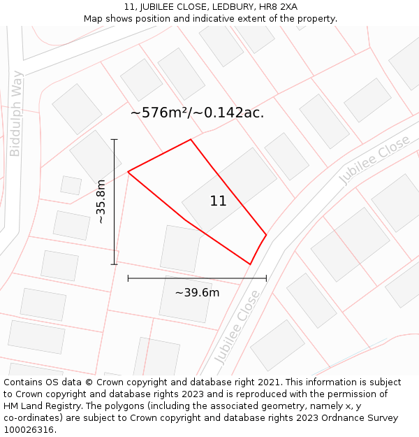 11, JUBILEE CLOSE, LEDBURY, HR8 2XA: Plot and title map